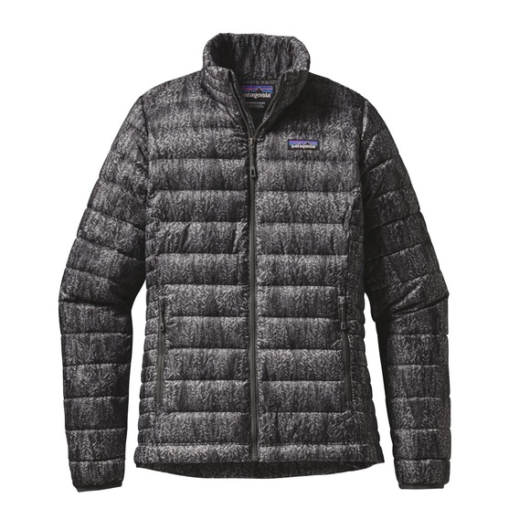 Patagonia Down Sweater Tree Patterned Black White Puffer Jacket - Picture 2 of 11